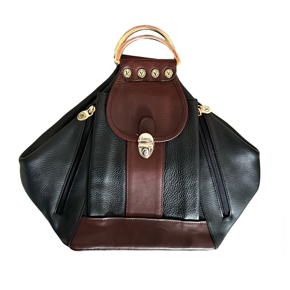 Valentina Italian Leather Top Handle Bag – Black & Brown – MADE IN ITALY.